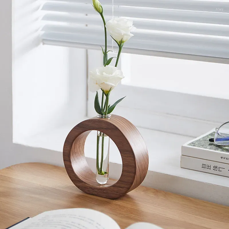 Decoratieve platen vast hout woonkamer decoratie bloem arrangement mini glazen vaas transparant hydrocultuurapparaat