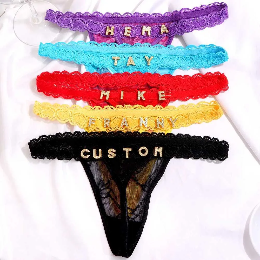 BRANDAS BRANDAS SEXY LACE PERSONACIÓN Nombre personalizado Carta Mujeres G BREVES DE HORDES MESH TANGA ARRIADA ERÓTICA CINTURA BAJA FEMENA FEMENA T240510