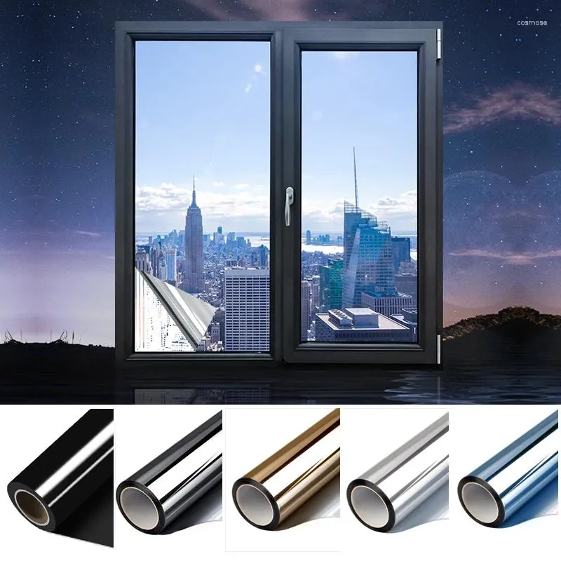 Pencere Çıkartmaları Gizlilik Film Güneş Koruyucu Reflektör Tonu Tek Yönlü Termal Kontrol UV Balkon İçin Dayanıklı Cam Çıkartma