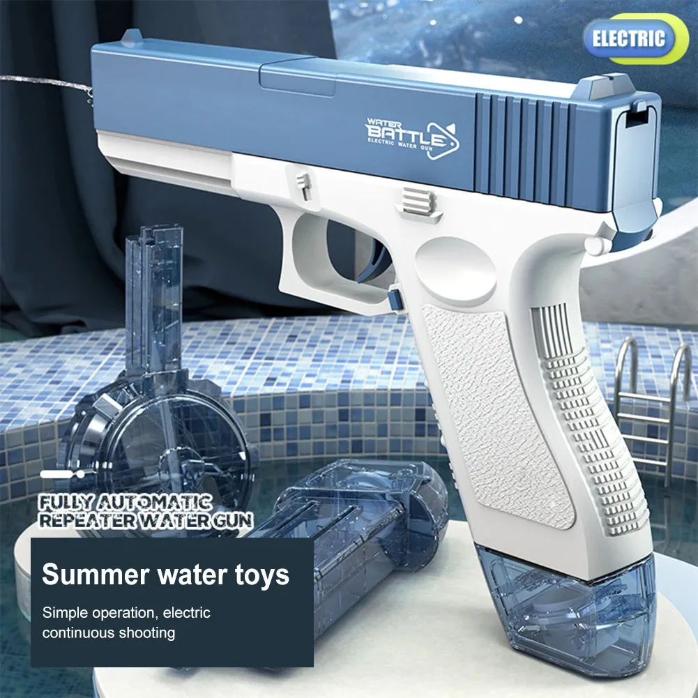 Electric Water Gun Summer Water Base na plaży Basen Watergun Duża pojemność Automatyczna ciągła przestrzeń pistoletów wodnych 240510