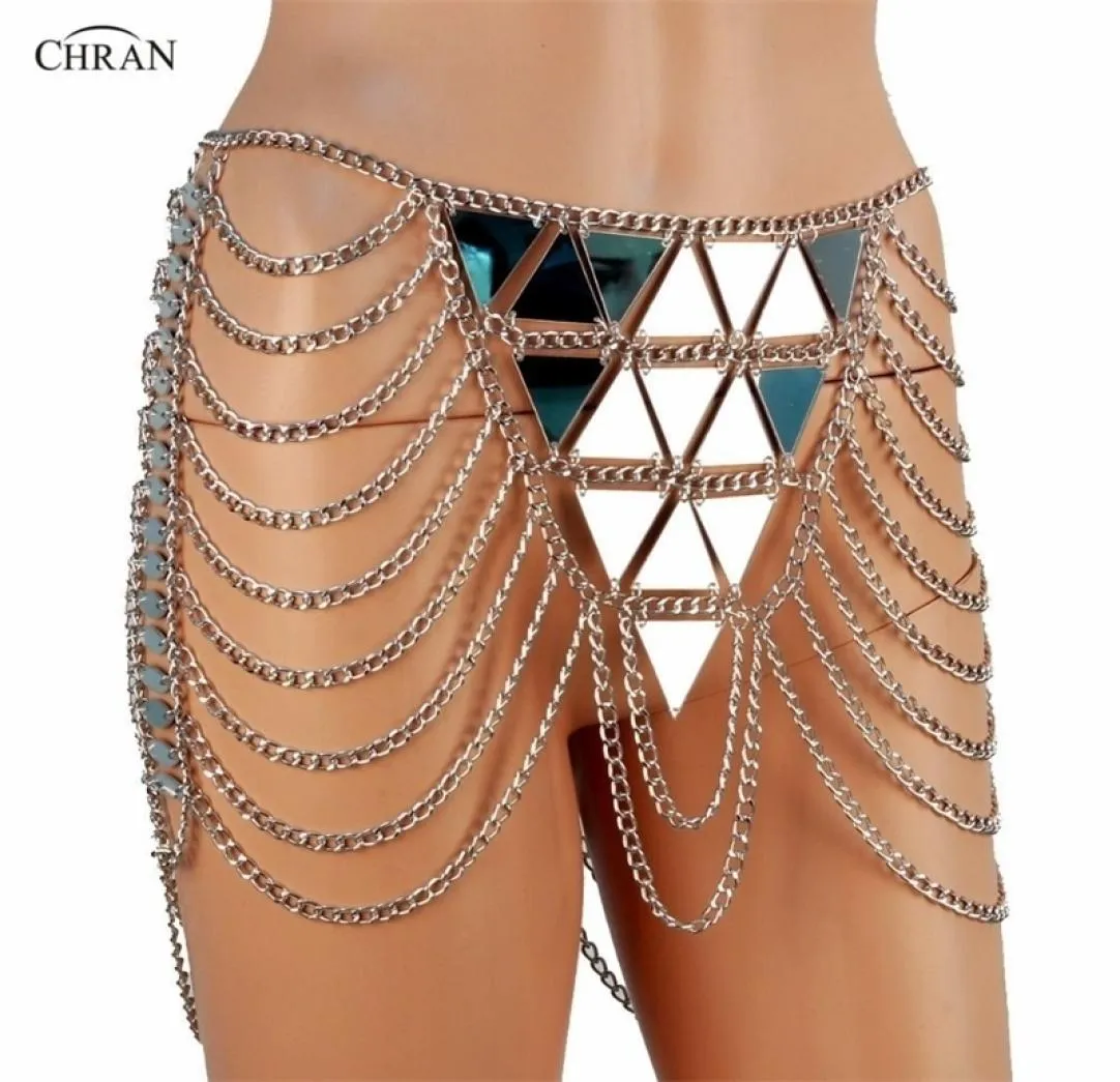 Chran Mirror -Kette Metallic Rock Dessous Disco Party Mini Kleid