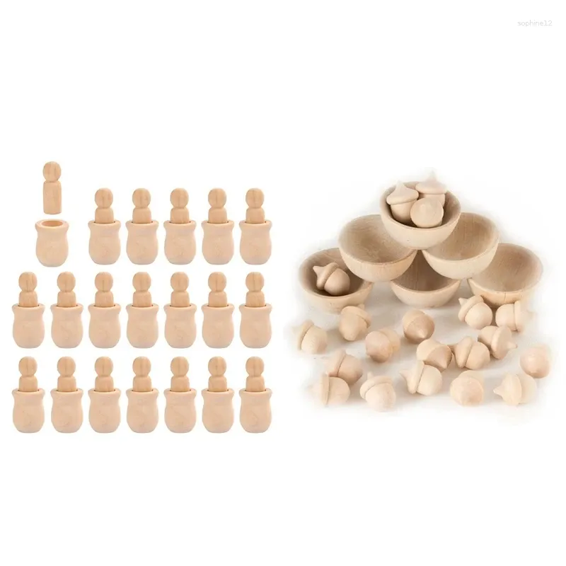 Figuras decorativas 20pcs Peguas de madera sin terminar Muñecas Nestecing People Bodies 1 Conteo de bellotas Conteo y clasificación deco