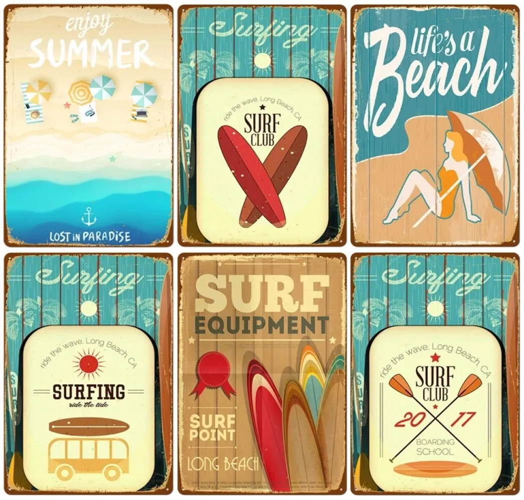 Summer Beach Poster Vintage Metal Painting 2023 Tin Sign Miami Surf Club Art Painting Stickers Wall Decor for Pub Bar Seasides Out7099435