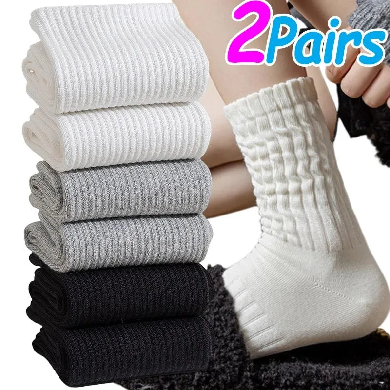 Mulheres meias 1/2Pairs y2k lolita longa outono de inverno cor de malha sólida malha quente sox feminino de crochê mangas de bota