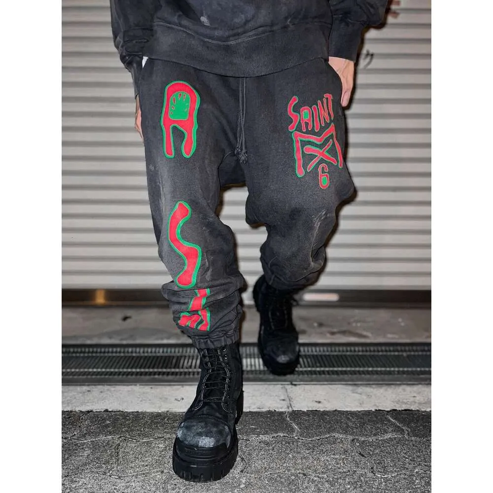 Men's Pants Completely correct Saint Michael MX6 cracked printed sweat pant  pants