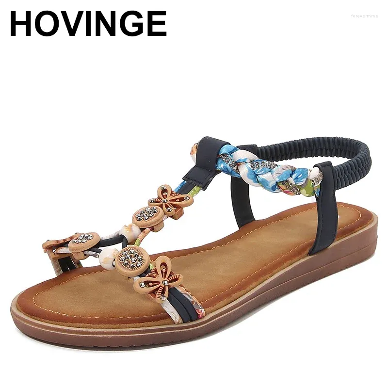 Casual Shoes For Women 2024 Summer Fashion Bohemia Beading Beach Elastic Band Sandals Slip On