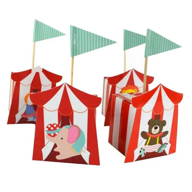Geschenkverpackung 20 Stücke/Set Circus Candy Box Paper Red Striped Geschenk mit National Flag Birthday Party Babyparty Dekoration Rabatt Verpackungstagq240511