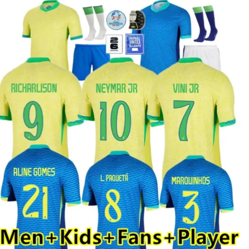 BraziLS Soccer Jersey 2024 Copa America Cup NEYMAR VINI JR Kids Kit Sets 2025 BRasIL National Team Football Shirt 24/25 Home Away Player Version RODRYGO MARTINELLI