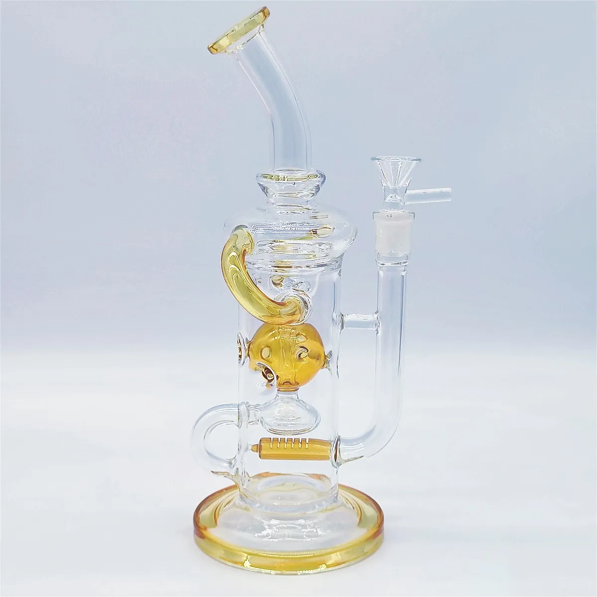 Tipada de agua de vidrio amarillo de 12 pulgadas con cabecilla de bong rig rigatina neo fab fab bulto bongs tubos de humo 14.4 mm tazón regular portátil us almantador