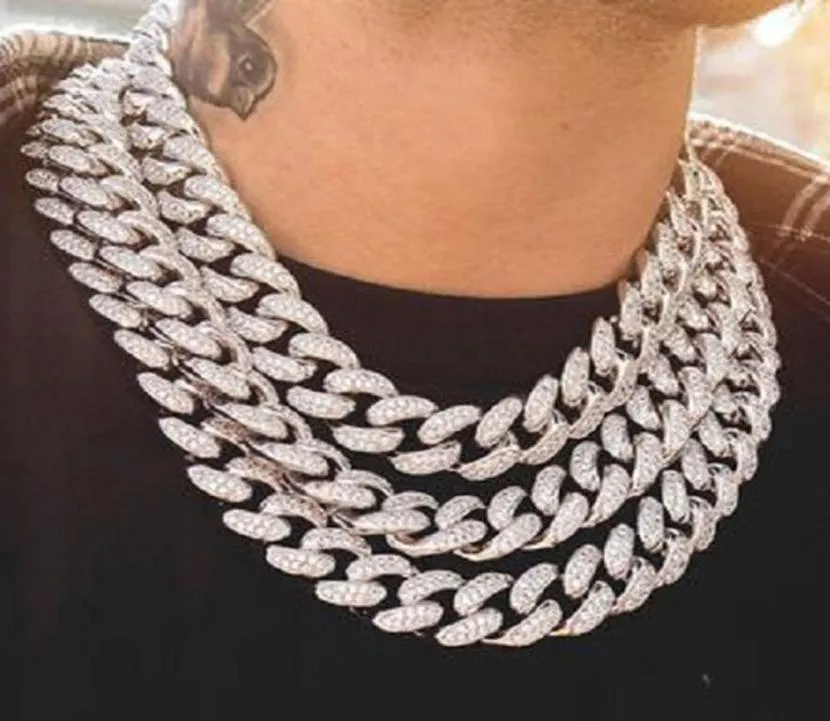 Iced Out Bling Rhinestone Crystal Gold Finish Miami Cuban Link Chain Men039s Hip Hop Collier Bijoux 18 16 20 24 30inch Cha7637219