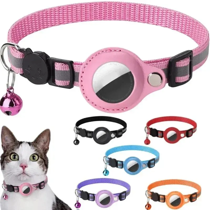 Anti-Lost Cat Collar for Airtag GPS Tracker Protective Case With Bell Reflective Cats Halsband Kattungetillskott PET-PRODUKTER 240511