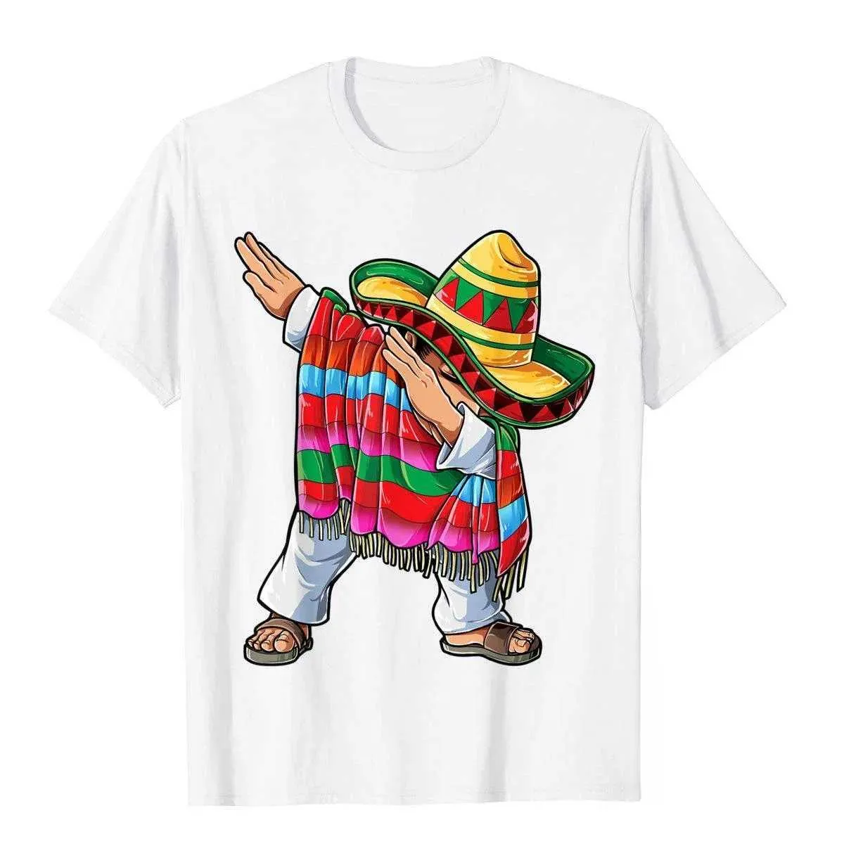 Herr t-shirts retro dabbing mexikansk poncho cinco de mayo män sombrero rolig dab t-shirt vintage t-shirts stil till försäljning unga toppar skjorta kvinna t240510