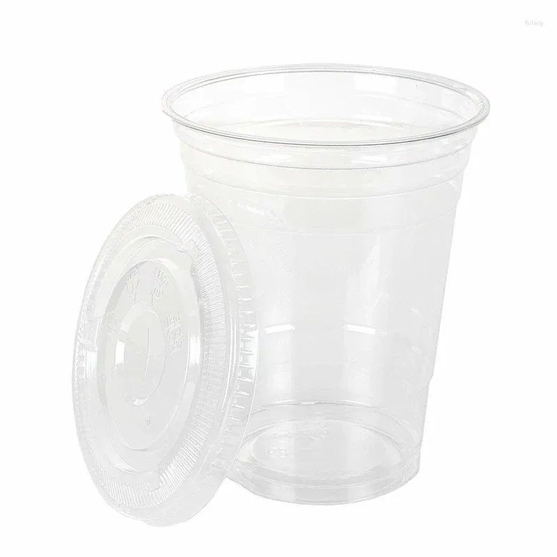 Disposable Cups Straws 360/500ml 50pcs Clear Plastic With Lids For Iced Cold Drinks Coffee Tea Smoothie Bubble Boba Milkshake Glasses