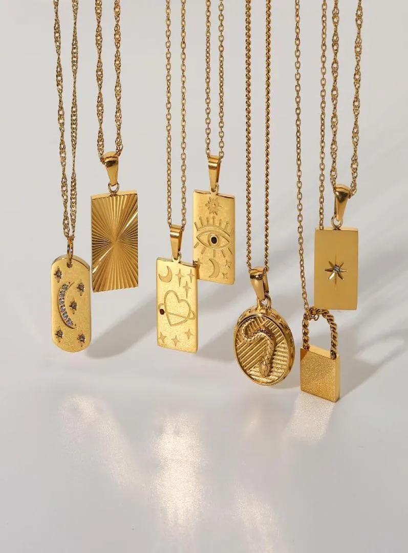Colliers pendants 18 carats en acier inoxydable plaqué aile grecque grec collier carré shina mythe tarot Signet for women7283345