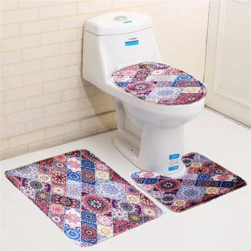 Tapetes de banho padrão vintage banheiro banheiro de 3 peças de tapete de tapete de tapete de banheiro não deslizamento super suave decoração de casa absorvente
