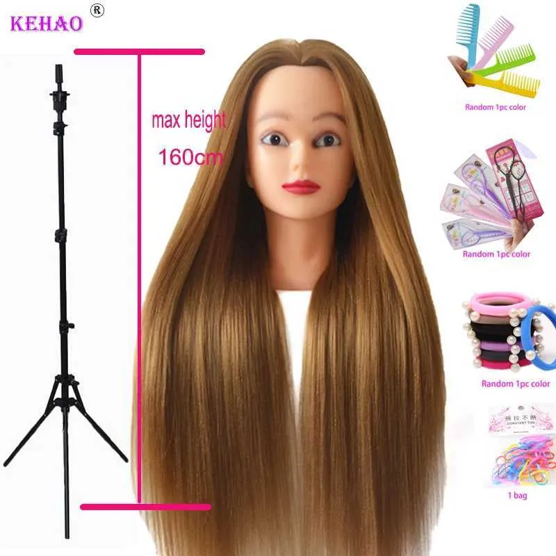 Têtes de mannequin Tête de formation à cheveux longs à 100% Utilisé pour les coupes de cheveux en tresse avec porte-perruque à clip Q240510