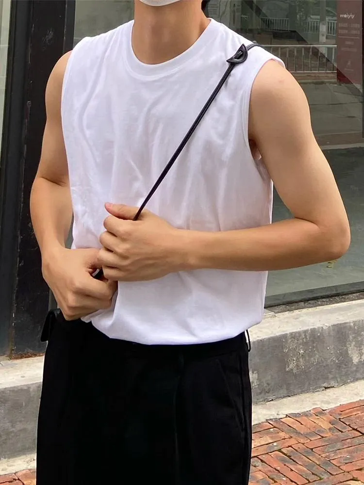 Men s Korean Fashion men in tank tops Summer 2024 Collection O Neck Sleeveless Tee Solid Cotton Basic Vest Tee for Sports Gym Casual Wear