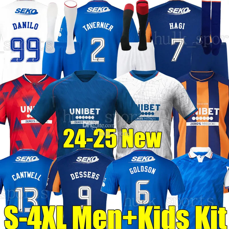 4xl 23/24/25 Rangers vierde voetbaltruien Tavernier Hagi Danilo Fans Player -versie Lundstram Cantwell Lammers Matondo Dowell Goldson Lawrence Men Kids Kits Sock