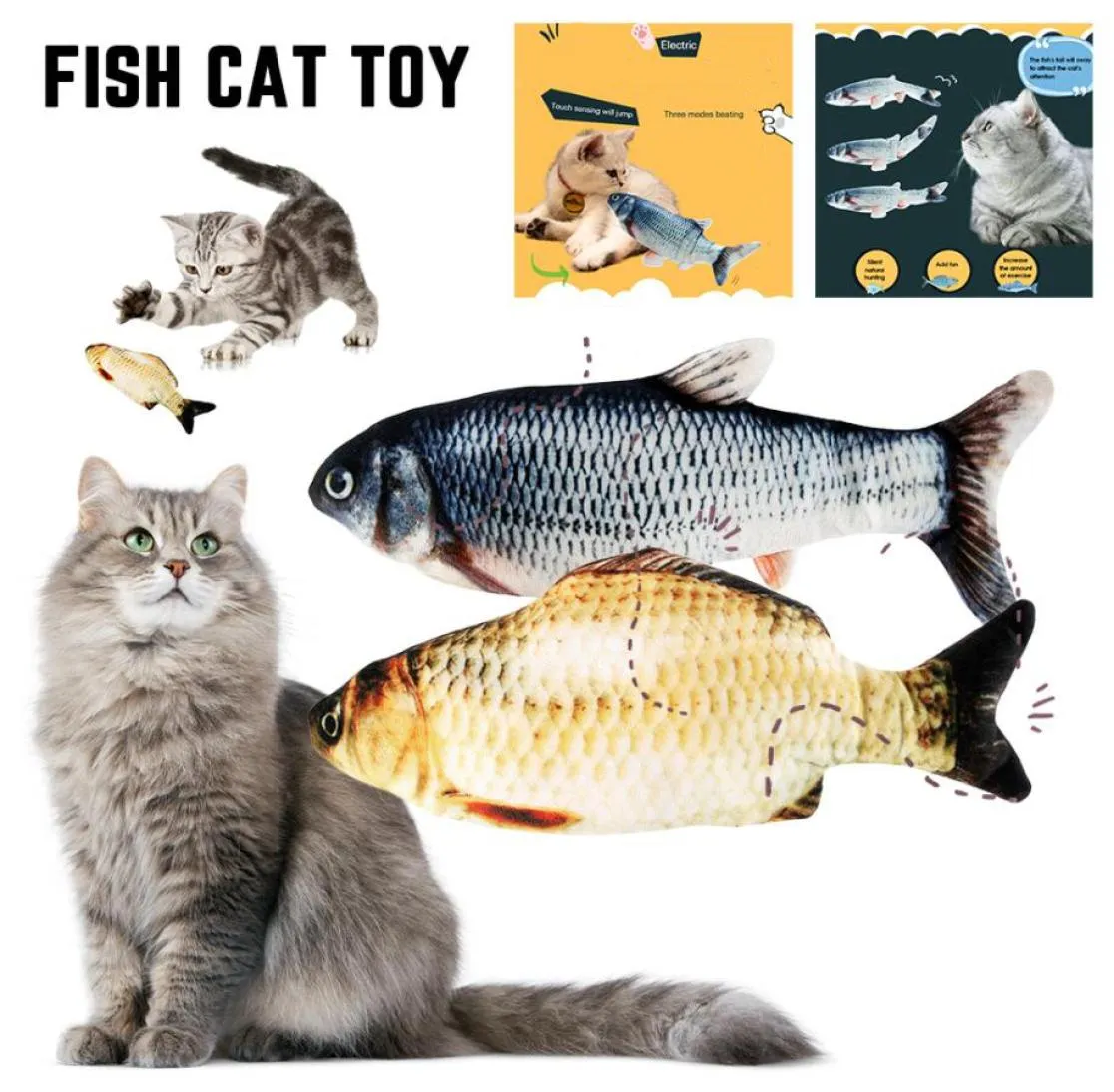 Electronic 3D Flippity Fish Toy Cat USB Charging Simulation Toys For