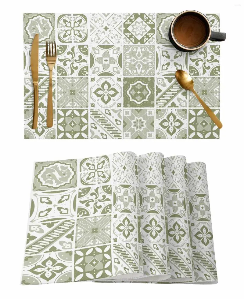 Table Mats Ceramic Tiles Mediterranean Flower Square Green Kitchen Tableware Cup Bottle Placemat Coffee Pads 4/6pcs Desktop