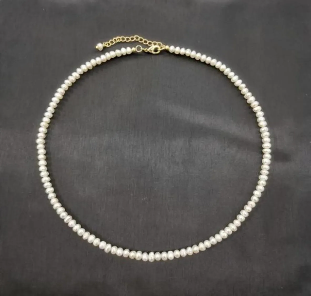 Chaînes 4 mm Collier de perle d'eau douce blanc 14 carats chaîne réglable remplie d'or perles perles exquise coullier collier perles perlas w5477509