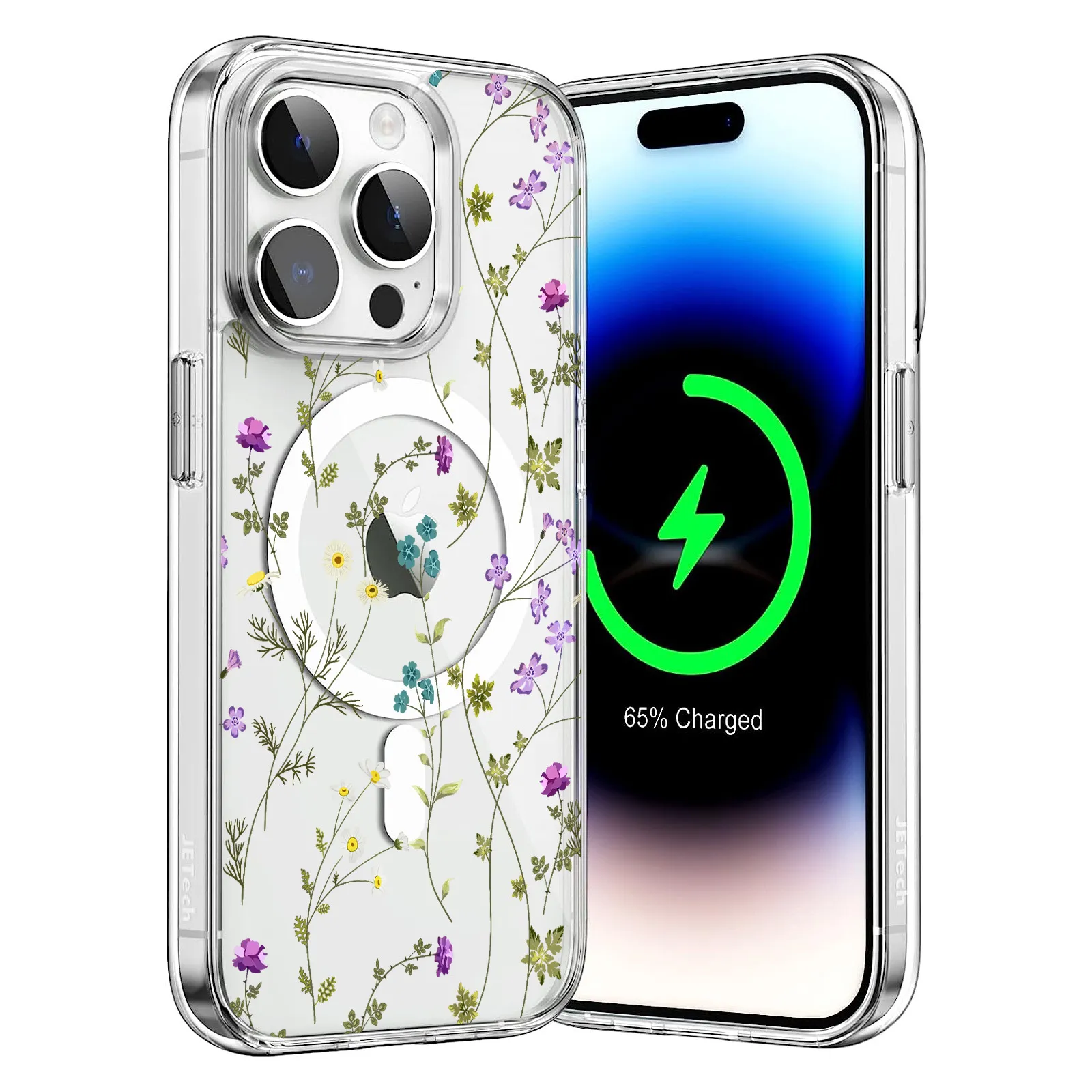 Pour iPhone 15 Pro Max Flower Magnetic Case compatible avec Magsafe Floral Pattern Clear Slime mince couverture Femmes Femmes