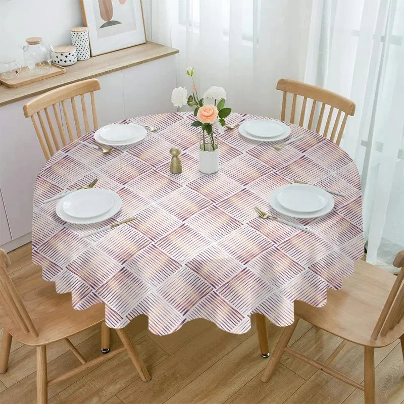 Table Cloth Retro Line Gradient Square Texture Waterproof Tablecloth Decoration Round Cover For Kitchen Wedding Home Dining Room