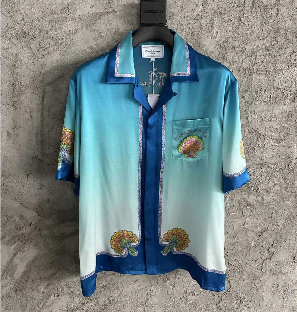 Casablanca Coloured Shell Silk Shirts Men Short Sleeve Hawaiian Button Up Beach Shirt Casablancas