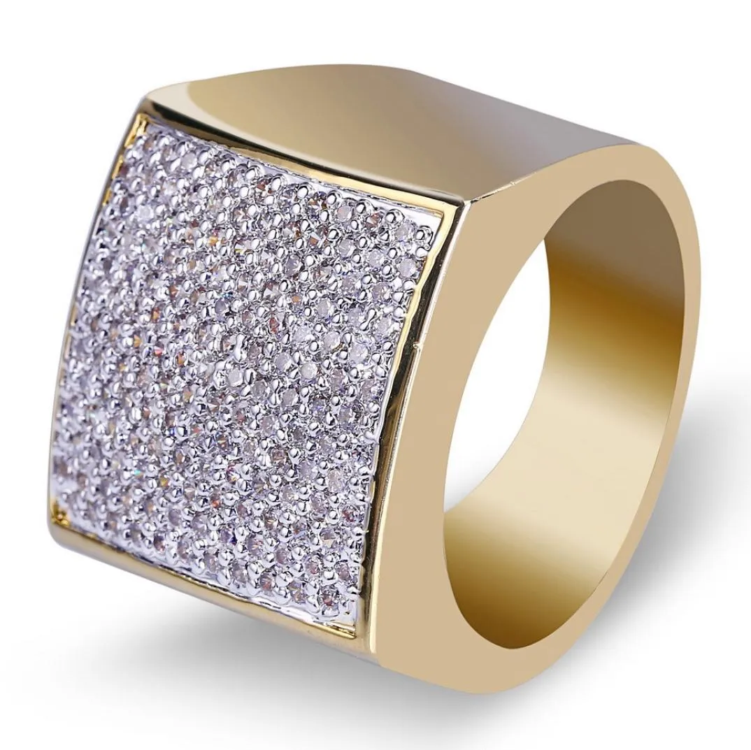 18k Gold placcato in oro Diamond Square Ring Band Hip Hop a ghiaccio Cz Cubic Zirconia Mens Ring Hedding Ring Dichiarazione Gioielli GI3763995