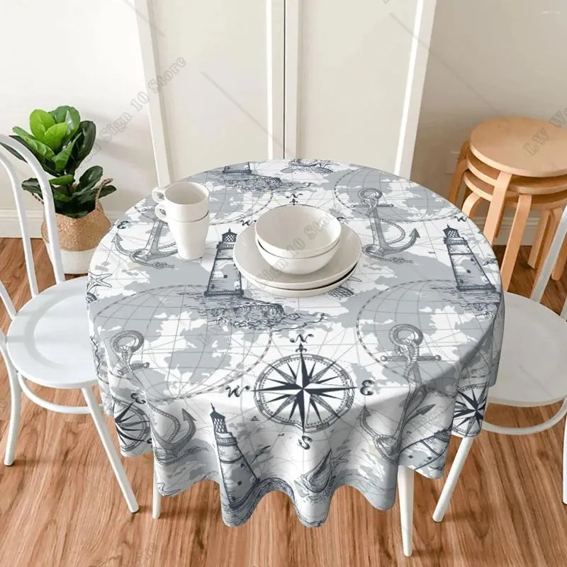 Table Cloth Submarine World Lighthouse Anchor Compass Washable Polyester Decorative Cover Waterproof Round Tablecloth 60''