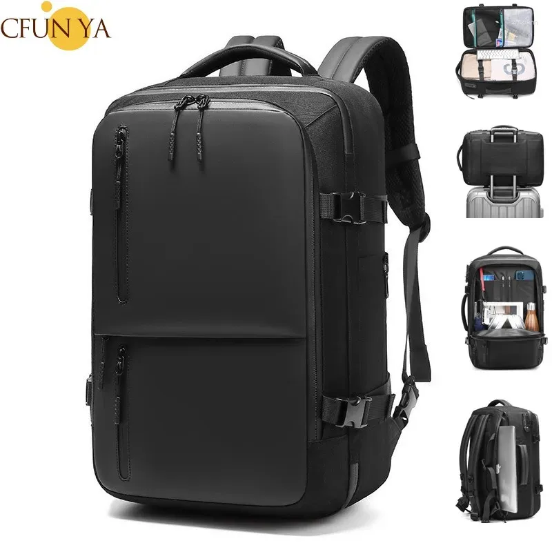 Backpack Cfun Ya Luxury Black Business Men Grand sac à main de voyage imperméable 15,6 pouces sac d'ordinateur portable Sac à dos tactique école