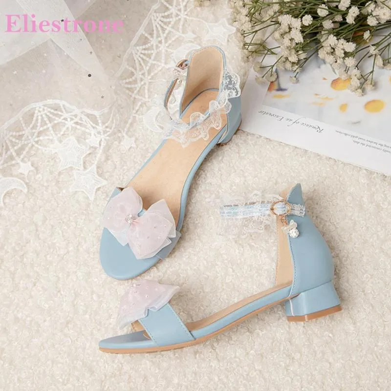 Chaussures décontractées d'été cofortables blue rose sandales belles orteils rond à talon bas école dame plus petite taille 10 28 30 43