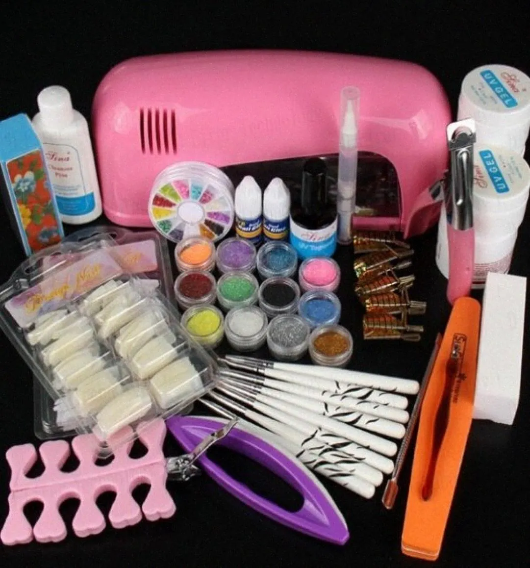 Set di manicure professionale Set acrilico Nail art Salon Supplies Strumento di kit di kit con lampada UV Gel Umpastro fai da te F9807511