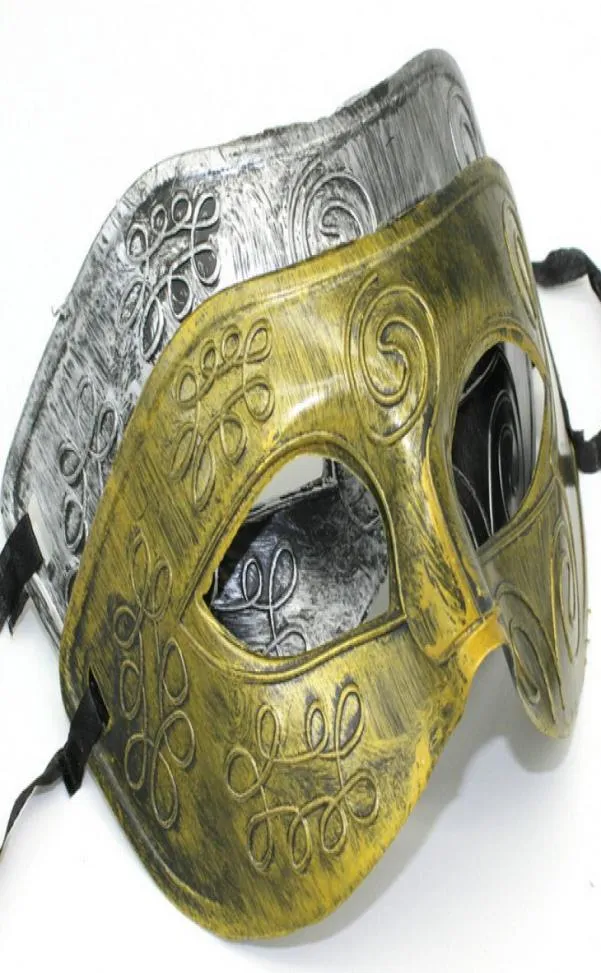 Men039S Retro Grecoroman Gladiator Masquerade Masques Vintage Goldensilver Mask Silver Carnival Mask Mens Halloween Costume Par3849282
