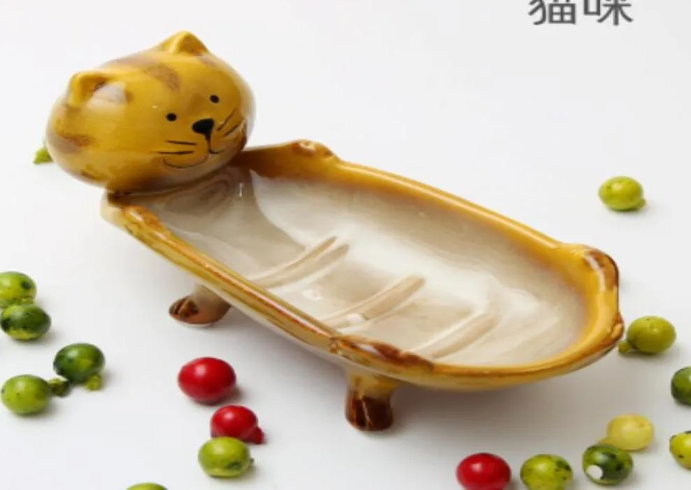 Cartoon keramische dieren zeep Daal Fruit Candy Dish Badkamer accessoires Set Kit Wedding Home Decor Handwerkporselein Figurine1897166