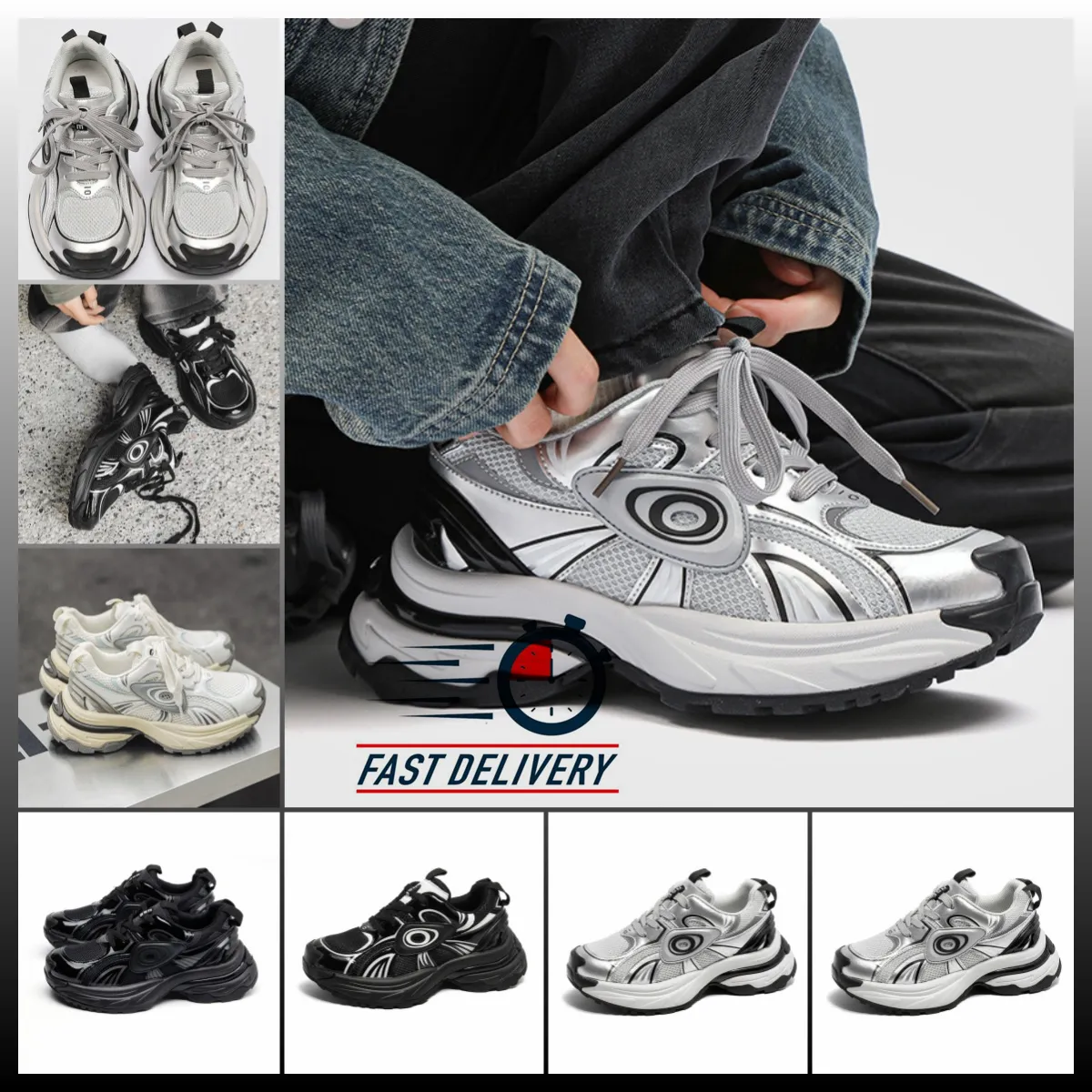 Chaussures de papa à semelles épaisses populaires Femmes Chine-Chic Casual Chaussures Sneakers blancs à lacets Livraison gratuits pour les jeunes AMOURS NOUVEAUX MENSEURS MEN