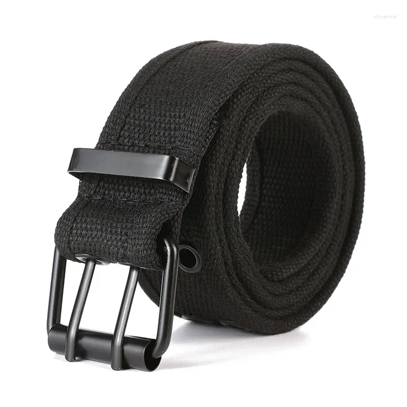 Cintos de lona masculino Belt Air Eye Punk Double Buckle Youth Student Moda de cor sólida Acessórios de jeans versáteis