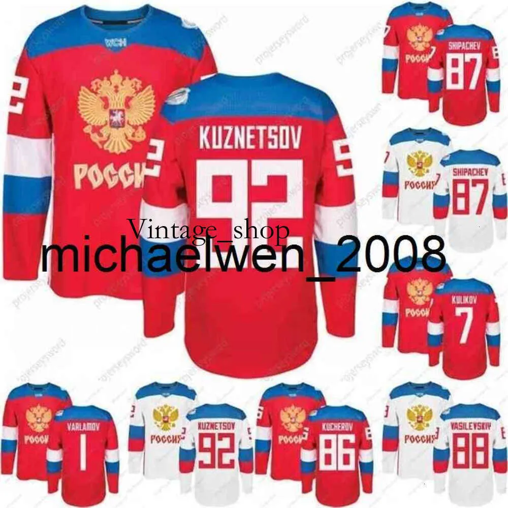 Vin Weng World Cup Team Ryssland Hockey Jersey Wch 86 Kucherov 87 Shipachev 9 Orlov 7 Kulikov 1 Varlamov 92 Kuznetson 77 Telegin Ice Hockey Jersey