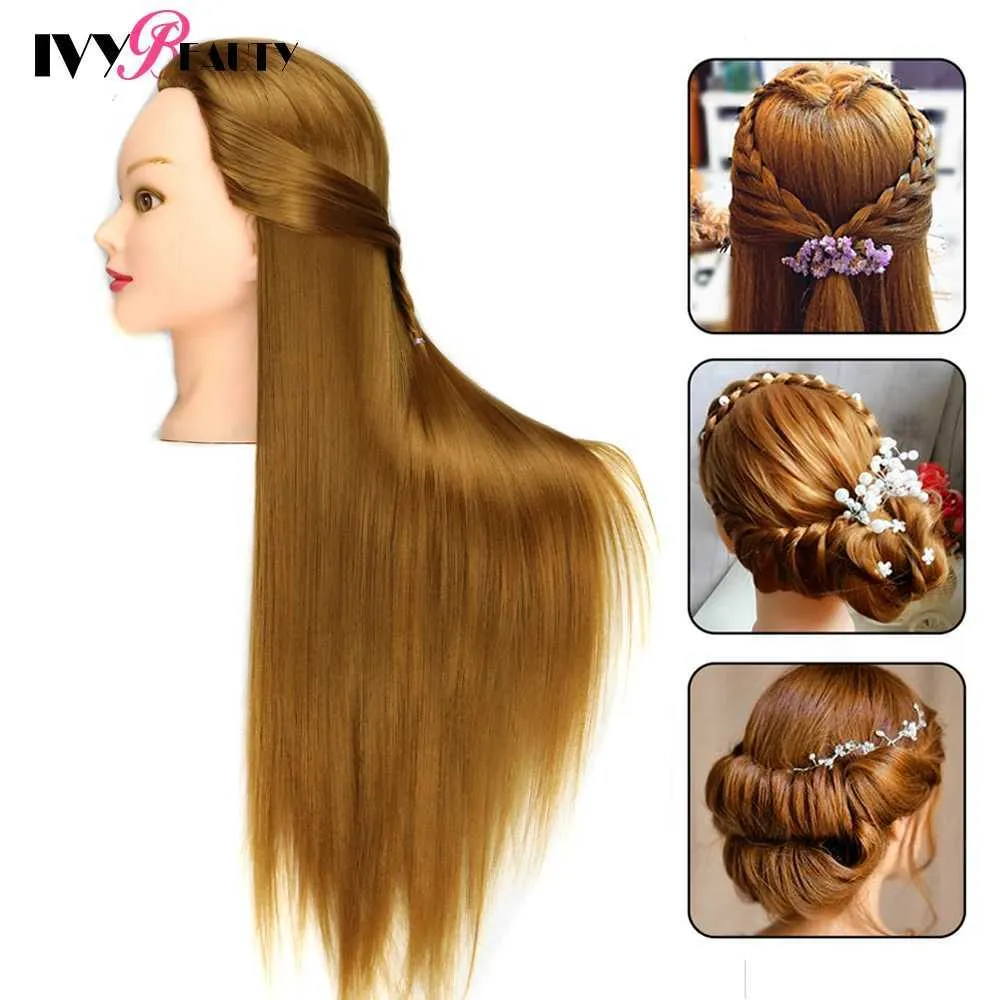 Mannequin Heads 100% höghögtemperatur Fiber Hair Human Model Head 65cm Brud Frisyr Training Wig With Stand Cosmetic Doll Q240510