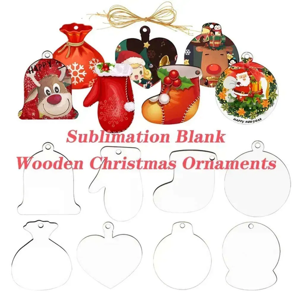 Christmas Hardboard Ornaments Wooden Blanks Sublimation Ornament Hanging Decorations Blank Wood Discs With Holes For Festivals DIY Crafts Decoration 1007
