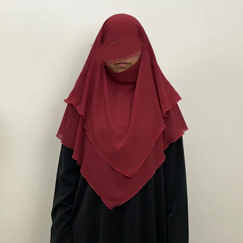 Vêtements ethniques Deux couches de Khimar Femmes musulmanes Hijab Ramadan Garment Abayas Eid Hijabs Islamic Tie Back Niqab