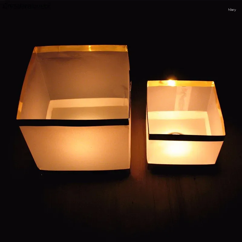Party Favor 30st/Lot Chinese Gold/Silver Square Paper Wishing Floating Water River Candle Lanterns Lamp Light 15cm