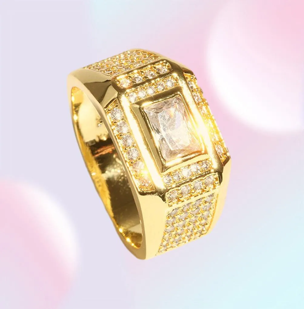 Men039s Anneau Taille 13 Iced Out Micro Paveed 18K Jaune Gold rempli classique Men Men Band Finger Mariage Bijoux GI6527213