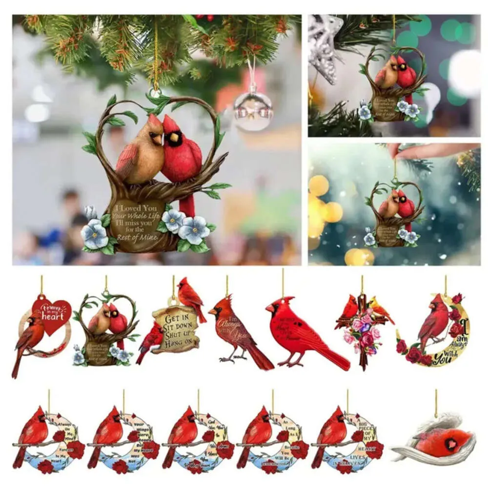 Acrylic Christmas Red Forever Bird Pendant Ornament Car Chandelier Hanging Decoration Fy5873 1201