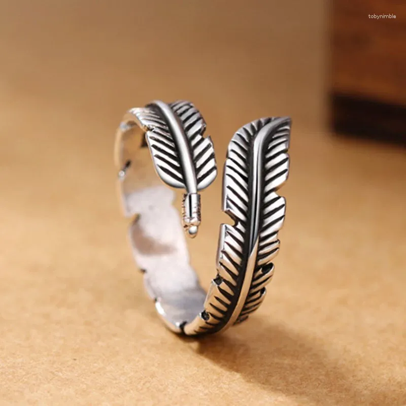 Cluster anneaux yizizai tibétan argent plume vintage pour hommes femmes ouverts doigts anneau ajusté de style simple amitié