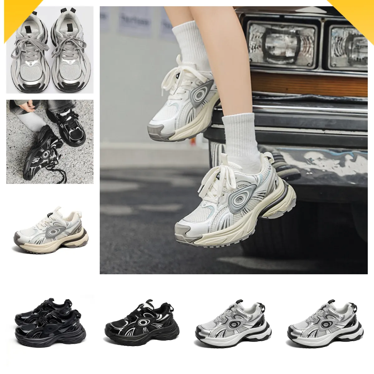 Popular thick soled dad shoes women new China Chic casual shoes sneakers white lace up chunky sneaker four style free shipping youth size35 44 lovers