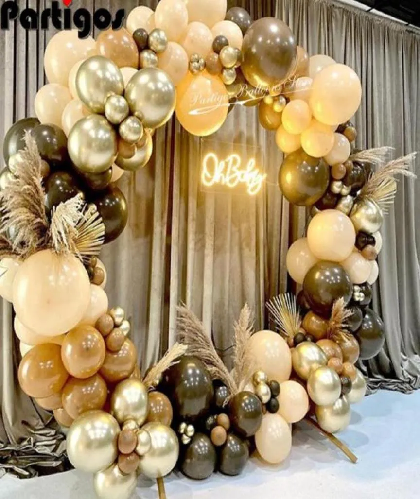 Décoration de fête 102pcslot café ballons marron arc arche kit de peau couleurs de latex guirlande de baby shower