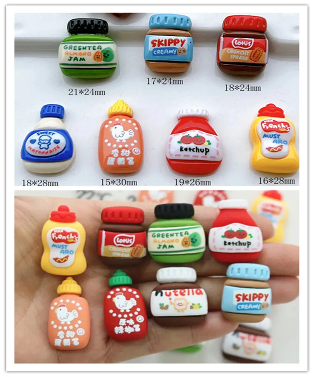 100pcs Kawaii Resin Ketchup Jam Resin Cabochons pour décoration de téléphone fabriquant des accessoires de bricolage 240512