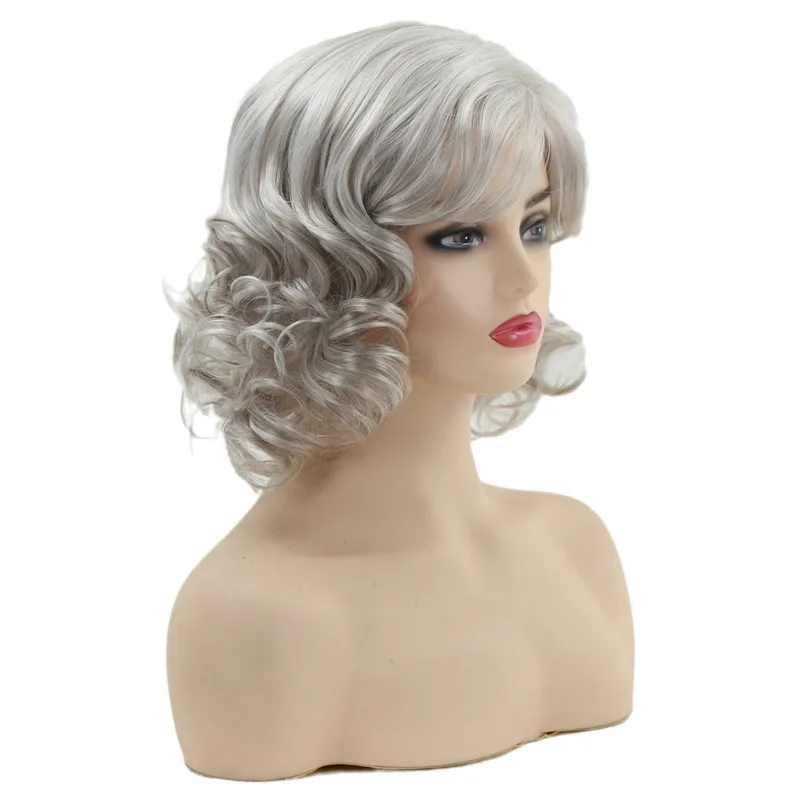 Europe et Amérique Perruque à cheveux humains pour femmes Silver White Glam Curl Wave Espagnol Grace vague Broite Curly Hair Wigs Dropshipping