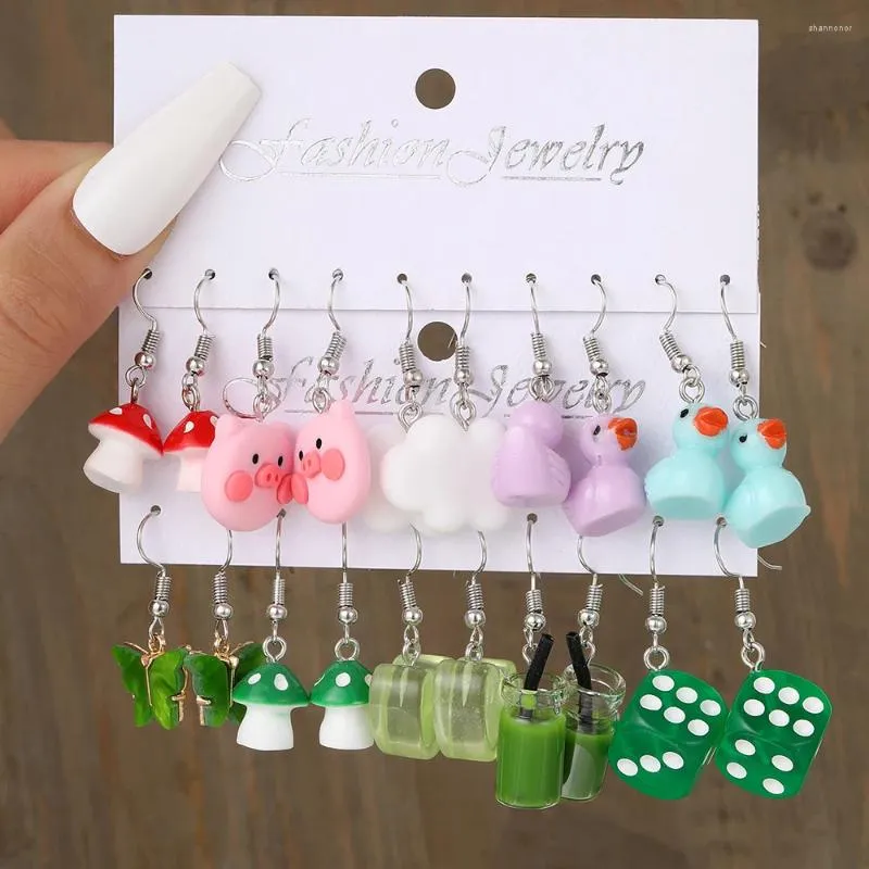 Bolzenohrringe 17 km süße Cartoon Set Enten Schmetterling Tier Dangle Ohrring für Frauen Mädchen Pilz Wolken Trendy Schmuck